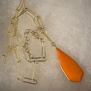 Gold and Orange Necklace, paperclip chain